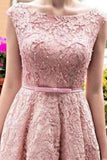 2024 Bateau A-Line Lace Prom Dresses Tea Length With Applique P9BM3T4D