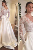 2024 New Arrival Wedding Dresses A-Line V-Neck Long Sleeves Satin Skirt With PJZEAJLK