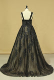 2024 Black Sexy Bateau A-Line Prom Gown Sweep Train With Beads & PKMSYSAJ