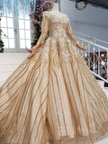 Long Sleeve Ball Gown Beads Lace Appliques Prom Dresses Sequins Quinceanera Dresses STK15241