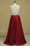 2024 Prom Dresses A-Line Scoop Floor-Length Satin & Lace Open PAQEGEFR