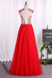 2024 New Arrival A Line Scoop Prom Dresses Tulle With Applique P4LK7JZ7