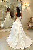 Charming A Line Satin Strapless Wedding Dresses with Pockets, Long Bridal Dresses STK15091