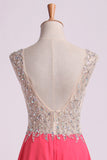 2024 V Neck Beaded Bodice Prom Dresses A Line Sweep P91KGMSF