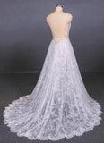 Spaghetti Straps V Neck Lace Off White Wedding Dresses with Criss Cross Bridal Dresses STK15422