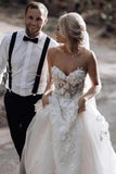 Charming Ball Gown Sweetheart Strapless 3D Flowers Tulle Off White Wedding Dresses STK15095