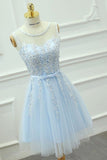 2024 Homecoming Dresses Scoop Tulle With Applique And Sash P2DD8BX5