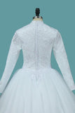 2024 A Line Tulle Long Sleeves High Neck Wedding Dresses With Applique PK7EDJTE