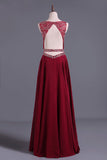 2024 Burgundy/Maroon Scoop A Line Prom Dresses Chiffon A Line With P66K99PG