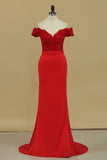 2024 Prom Dresses Off The Shoulder Spandex With Applique Sweep PC2STM5M