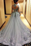 2024 A Line Prom Dresses High Neck Long Sleeves Tulle With Applique PKSL4MQT