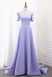 2024 Straps Satin A Line Evening Dresses Sweep PTMT7BDE