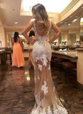 Generous Prom Dress Champagne Tulle Backless with whiter Lace appliques Evening Dress