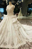 2024 Marvelous Satin High Quality Floral Wedding Dresses Lace Up Scoop Neck PC75YQBG