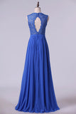 2024 V Neck Cap Sleeves Prom Dresses Chiffon Floor Length With Applique & PFF4Q52B