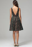 Dark Green A Line V-neck Short Sequins Homecoming Dress