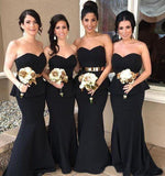 Elegant Mermaid Black Sweetheart Strapless Bridesmaid Dresses with Lace STK20462