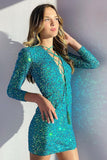 Charming Green Long Sleeves Sequins Homecoming Dresses