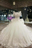 2024 Perfect Scoop Neck Mid-Length Sleeve Wedding Dresses A Line With Beading Two-Meter PCA9GXHQ