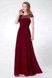 Elegant A Line Cap Sleeve Burgundy Lace Prom Dresses with Chiffon, Bridesmaid Dresses STK15145