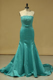 2024 Mermaid Strapless With Applique And Sash Prom Dresses PGR9XXQZ