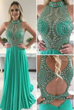 2024 High Neck Open Back Beaded Bodice Chiffon Prom Dresses P9NLZ1YK