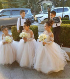 Ball Gown Long Sleeve Tulle Appliques Flower Girl Dresses with Bowknot, Baby Dresses STK15560