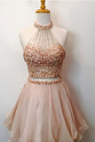 2024 A Line/Princess Halter Homecoming Dresses Chiffon Beaded Bodice PA75NAFB