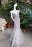 2024 High Quality Open Back Mermaid High Neck Tulle Prom Dresses Floor Length PLLJ88FQ