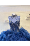 High Neckline Rhinestone Metallic Embroidery Ballgown Organza Quinceanera STKPKLGCQ3P