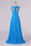 2024 Prom Dresses Scoop A Line Chiffon Beaded Floor PBXJG2LH