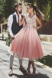 2024 V Neck A Line Prom Dresses Tulle With Applique And PE4ZDQQK