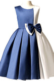 Cute Navy Blue and White Stitching Sleeveless Flower Girl Dresses