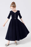 A Line Black Half Sleeve Ankle Length Flower Girl Dresses