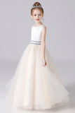 Cute Sleeveless Beading Tulle Floor Length Flower Girl Dresses