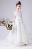 A Line Elegant Long Sleeve Lace Flower Girl Dress With Bownet