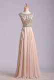 2024 Prom Dress Scoop A Line Floor Length Beaded Tulle Bodice With Chiffon P2CZ94EZ