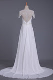 2024 Scoop Wedding Dresses Sheath With Beading Chiffon PAACNYFN