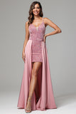 Detachable Train Pink Spaghetti Straps Sequins Homecoming Dress