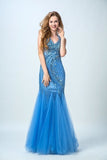 2024 Prom Dresses V Neck Open Back Tulle With Beading PKCCT8E2