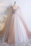 Ball Gown V Neck Tulle Prom Dress With Appliques Unique Floor Length P7K8AYQ3