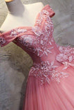 Ball Gown Off-the-Shoulder Watermelon Tulle Sweetheart Cheap Wedding Dresses with Appliques