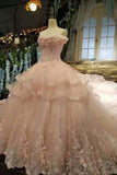 2024 Tulle Awesome Pink Wedding Dresses Off The Shoulder Lace Up With P1BZ577S