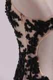 2024 Popular Black Scoop Sheath/Column Prom Dresses With Beading And P86A9PXZ