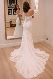 Sheath Off-the-Shoulder White Mermaid Chiffon Lace Appliques Beach Wedding Dresses