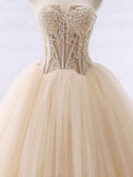 Chic Ball Gowns Strapless Sweetheart Tulle Lace up Modest Cheap Lace Long Prom Dresses