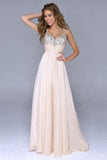 Pale Pink Unique A Line with Spaghetti Straps Open Back Backless Chiffon Prom Dresses