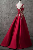 Chic Burgundy Cheap Scoop Long Lace up Satin Sleeveless Prom Dresses