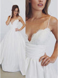 Charming A-Line Spaghetti Straps Ivory V-Neck Lace Sleeveless Wedding Dresses