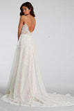 Chic A-Line Sweetheart Backless Lace Beach Spaghetti Straps Long Wedding Dresses